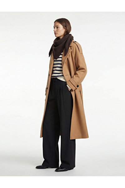 Koton Trench Coat Cashmere Double-Breasted Buttoned Belted Pockets Long Sleeve