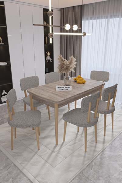 UZMHOME Azra Mutfak Masası Takımı 6 Sandalyeli Açılır Kapanır Masa