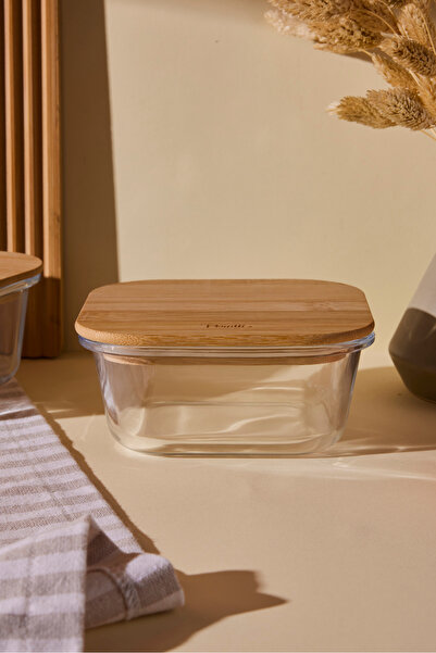 Perotti Locky Bamboo 540 ml Square Glass Storage Container