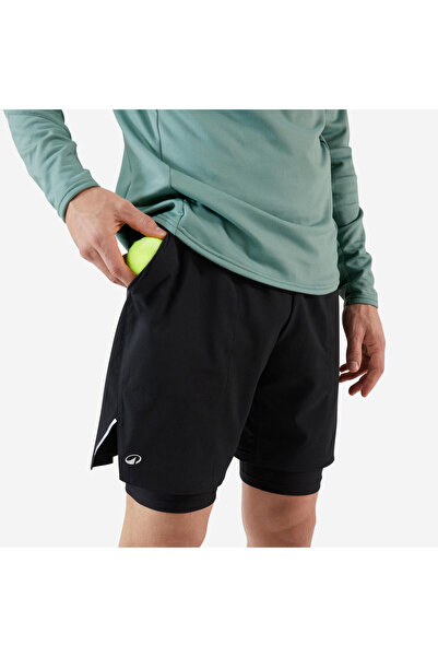 Decathlon Kuikma Erkek 2'si 1 Arada Tenis Şortu - Siyah/Siyah - Artengo Thermic
