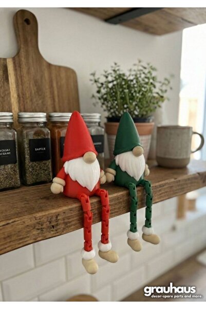 GRAUHAUS 2’li Hareketli Bacaklı Yılbaşı Gnome Cüce Dekor – Kırmızı & Yeşil Mo...
