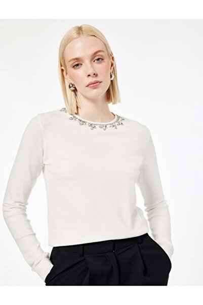 Koton Uzun Kollu Bisiklet Yaka Taşlı Triko Kazak