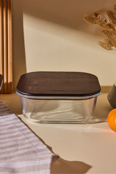 Perotti Locky Wood 1100 ml Square Glass Storage Container