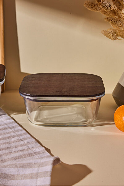 Perotti Locky Wood 800 ml Square Glass Storage Container