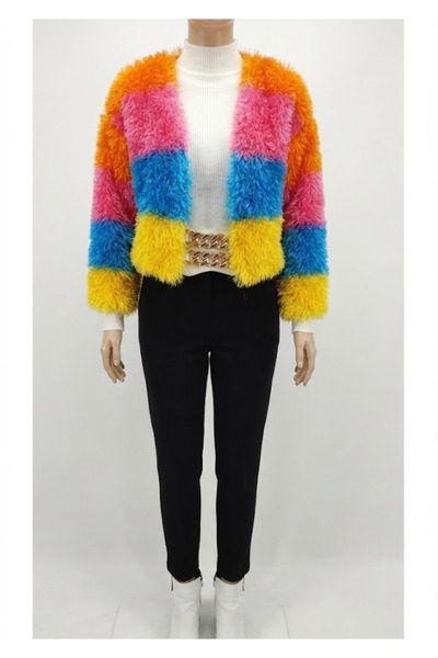 Daisy Pelüş Renkli Crop Hırka