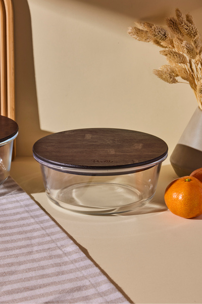 Perotti Locky Wood 970 ml Round Glass Storage Container