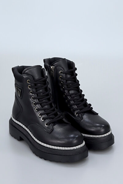 kajal ayakkabı SONA Taş Detay Vardole Bağcıklı Postal