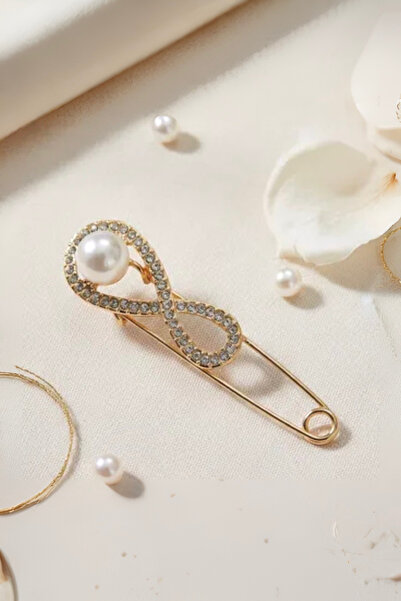 model aksesuar Yaka İskoç İğnesi Sonsuzluk İnci Ve Taş Detaylı Broş