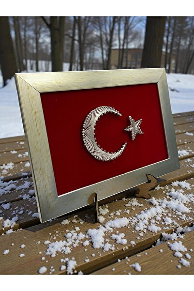 maraşçarşısı Ayyıldız Türk Bayrağı Filografi Tablo Çerçeveli 26x19 cm Ayaklık...