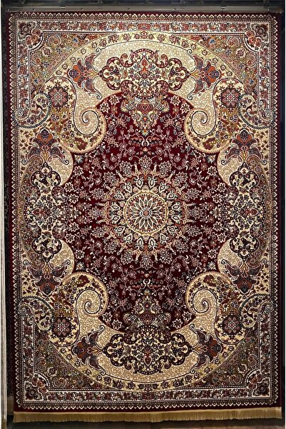 Padişah Asaryün Halı Ipek H4030 Bordo İpeksi Geleneksel Renkli Göbekli Klasik Desen Salon Halısı Modern