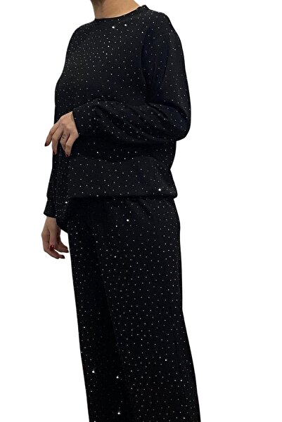 TAŞDELEN AVM طقم من قطعتين يتكون من بنطلون وبلوزة مزينة بالأحجار، طقم للمناسب...