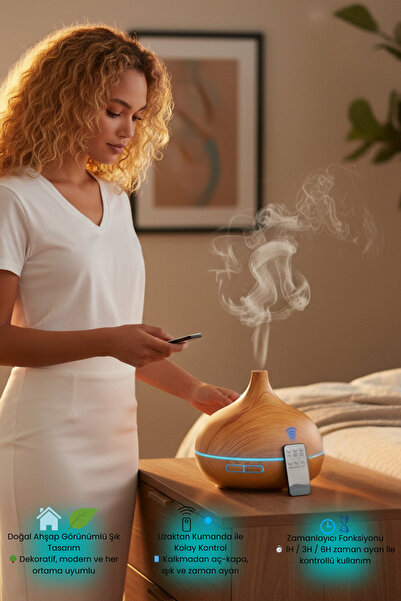 VOOKA 550 ml Uzaktan Kumandalı Aroma Difüzörü Ultrasonik Hava Nemlendirici Renk Ledli