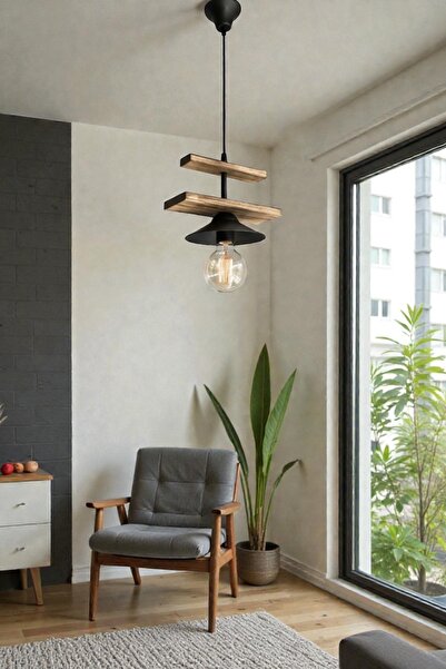 ONUR AVİZE Onur Avize Retro Rustik Tekli Ahşap Sarkıt avize