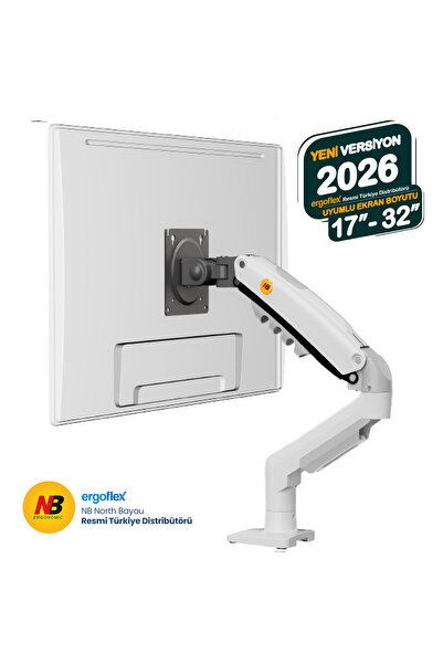 Ergoflex North Bayou Nb F80 17-32" Amortisörlü 2-9 Kg Monitör Standı 2026 Versiyon Beyaz
