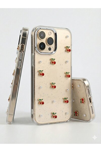 OSG iPhone 15 Pro Uyumlu Kiraz Desenli Titanyum Kamera Koruma Çerçeveli Telef...