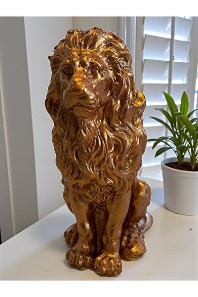 libre design DEKORATİF 53 CM METALİK BRONZ ASLAN HEYKELİ EV BALKON BAHÇE DEKO...