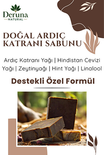 DERUNA NATURAL Doğal Ardıç Katranı Sabunu - Zeytinyağı & Hindistan Cevizi Yağı Katkılı Özel Seri - 100 - 110 gr.