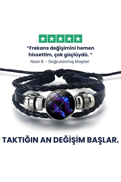 wellife pro YAY Ruh Bilekliği El Yapımı Ayarlı On İki Burç Deri Bileklik Kadınlar ve Erkekler için manifest