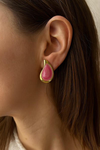 Goche Drop Form Gold Detailed Stainless Steel Earrings (3* 1.1)