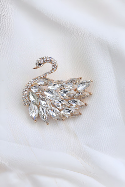 model aksesuar Cam Taşlı Kuğu Broş