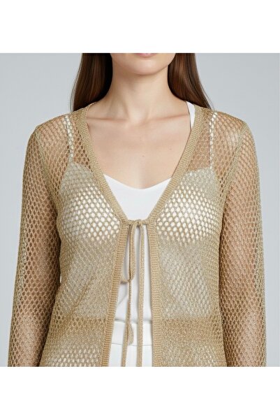 LWL Metalik Simli File Örgü Bağlamalı Hırka Bluz