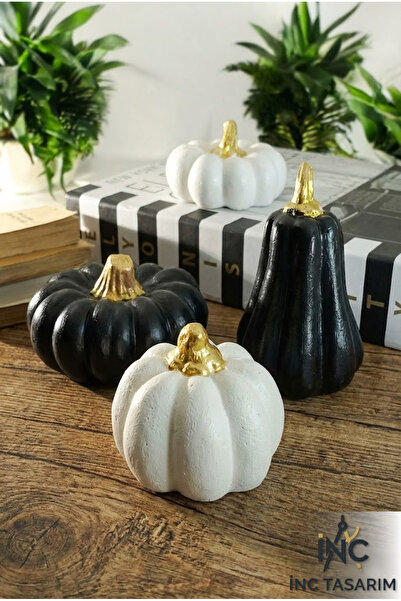 Home 4'lü Siyah Beyaz Balkabağı Dekoratif Biblo Seti