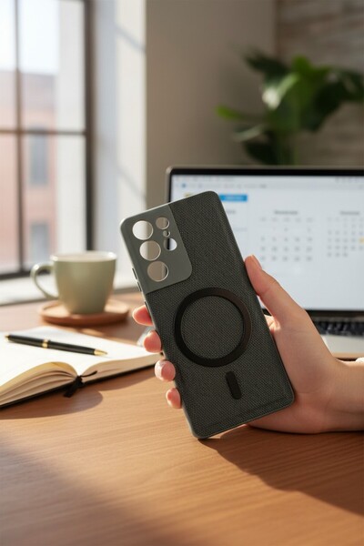 Genel Markalar Samsung Galaxy S21 Ultra MagSafe Görünümlü Hasır Termo Silikon...