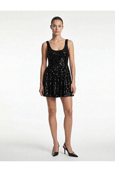 Koton X Sibil Çetinkaya - Sequined Sleeveless U-Neck Flounce Mini Evening Dress