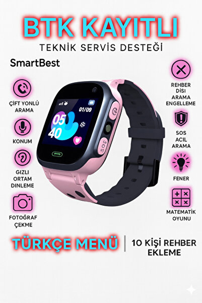 pink watch Sim Kartlı, Konum Takipli, Sos Acil Arama Ve Imei Kayıtlı Akıllı Ç...
