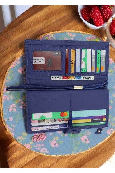 HASSION - Women's wallet made of genuine leather A12, purple blue 20X10X3.5cm