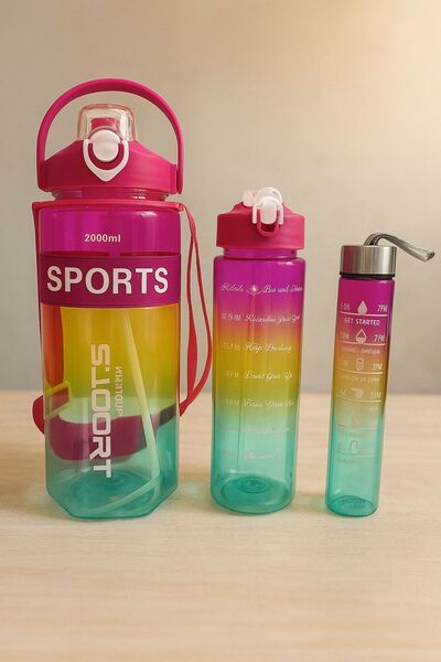 AbaTech Sports Colorful Acrylic Sports 3-Piece Motivational Water Bottle Flas...