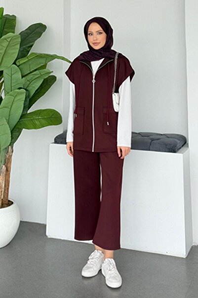 Hazamoda طقم سترة غوص لورا باللون الأحمر الداكن