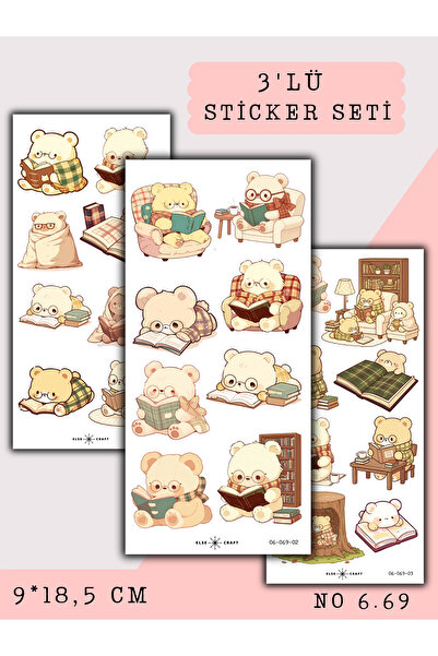 Else Craft 3'lü Ders Çalışan Ayı Temalı Sticker 6.69 - Ajanda Planlayıcı Bull...