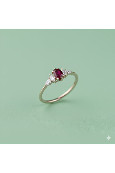GIBYJEWEL Kırmızı Oval Taşlı Pırlanta Modeli 925 Ayar Minimal Rose Gümüş Yüzü...