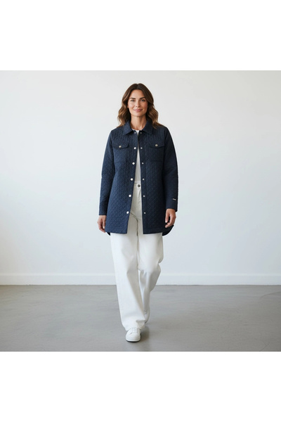 Invee Snap Closure Short Quilted Jacket - Navy Blue