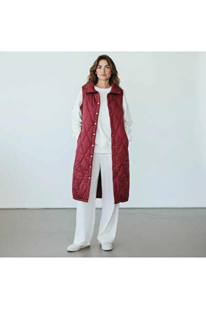 Invee Baklava Patterned Quilted Vest - Burgundy