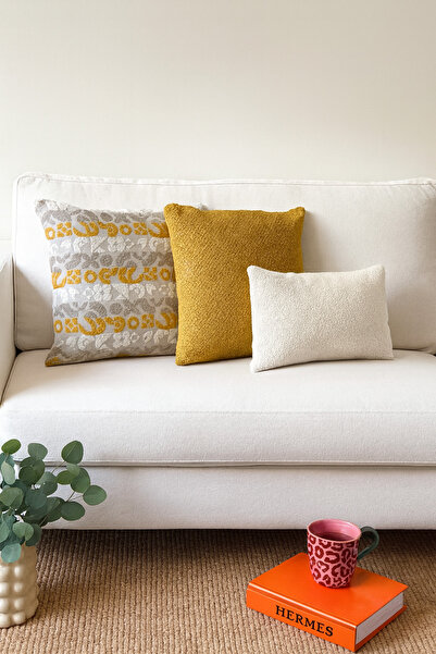 MEFAKS TEKSTİL Set of 3 Decorative Throw Pillows |   Cream & Mustard Yellow |...