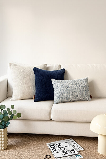 MEFAKS TEKSTİL Set de 3 perne decorative – Albastru închis, crem și cu model ...