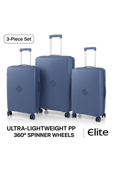Elite 3-Piece PP Hard-Shell Luggage Set (20/24/28 Inch) – Lightweight Spinner Suitcases – Light Blue