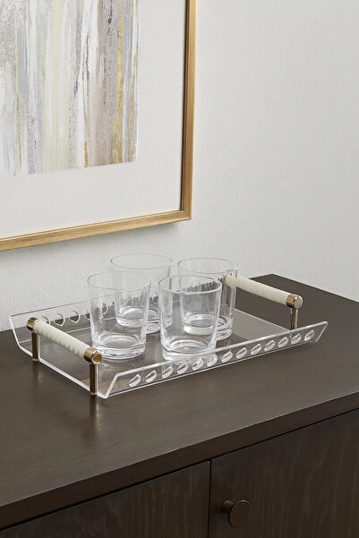 ALQANNAS صينية تقديم أكريليك فاخرة - حجم متوسط بمقابض بيضاء