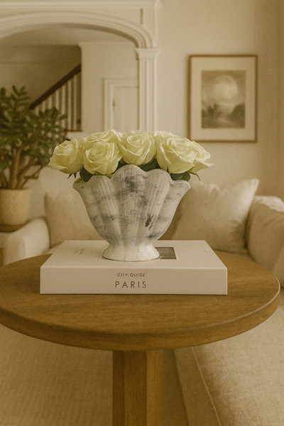 Zigzag Home İstiridye Vazo Mermer Desen Bohem Tarz Dekoratif Vazo Orta Boy 17 * 20 cm