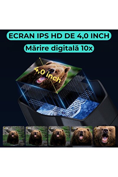 Inskam Binoclu digital cu vedere nocturna, ecran IPS 4″, zoom optic reglabil 10x, infrarosu IR 850 nm