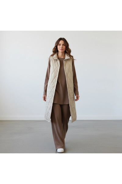 Invee Baklava Patterned Quilted Vest - Vanilla