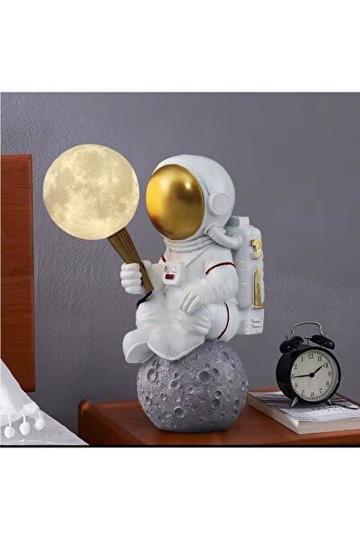 Zelishya Astronot Ay Masa Lambası Dekoratif Gece Lambası Çocuk Odası, Çalışma...