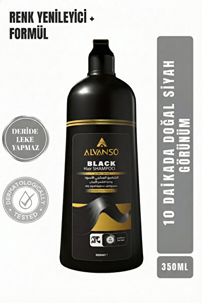 ALVANSO Black Hair Shampoo Siyahlaştırıcı - Beyaz Saçlar Için siyah Anında Et...