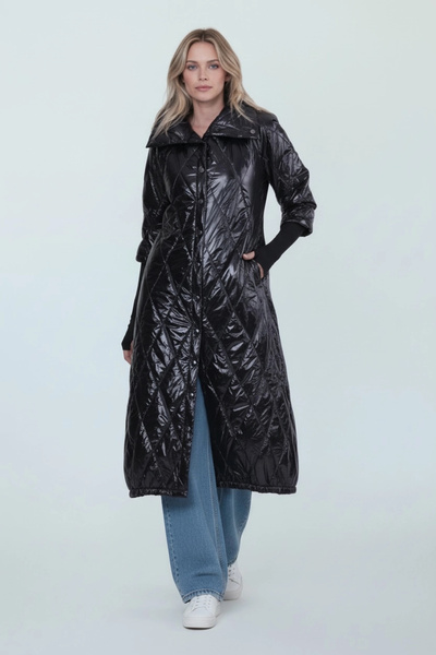 Invee Invee 6378 Shiny Black Quilted Coat