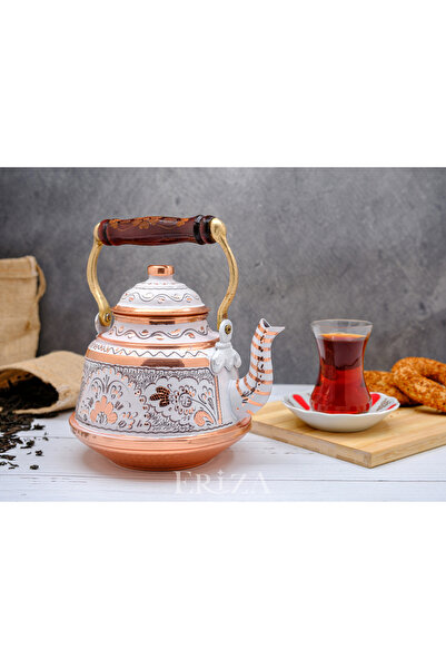 ERİZA 3.2 Liter Hand Embroidered Nostalgic Single Pewter Forged Copper Teapot...