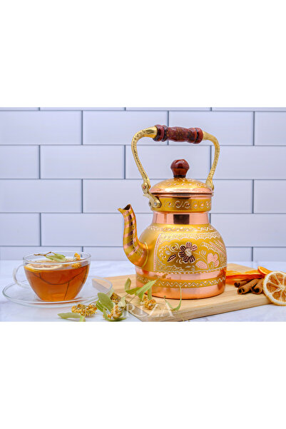 ERİZA 1,3 Litre El Işlemeli Nostaljik Tekli Kalaylı Bakır Demlik, Çaydanlık, ...