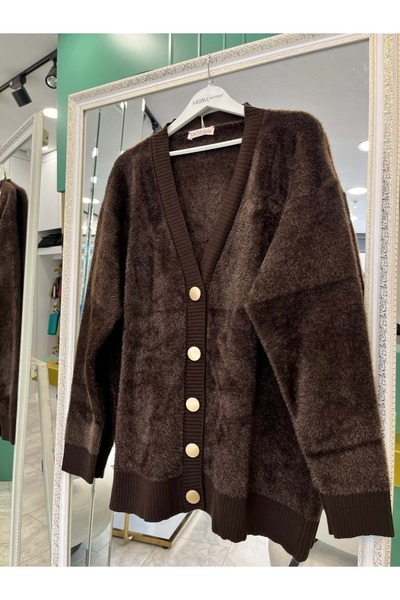 MRM MERAM BUTİK Hatun Angora Cardigan (Size 36-42 Compatible) - Aci Brown - Standard