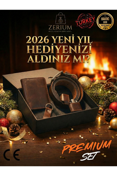 ZERİUM Set cadou pentru bărbați din piele naturală - Portofel, curea, brichet...